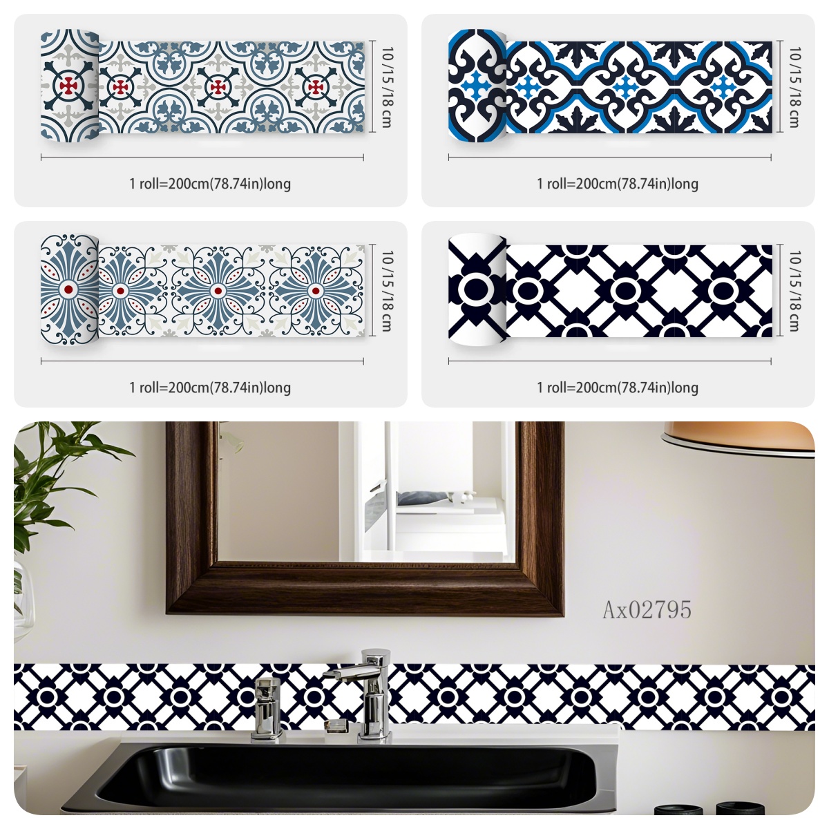 Home Bathroom Tiles Design - Adesivi Decorativi per Bordi Piastrelle Stile