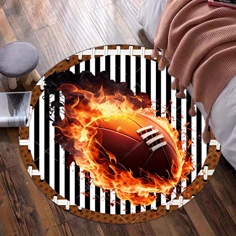 Home Bathroom Ideas - Tappeto rotondo da calcio fiammeggiante per