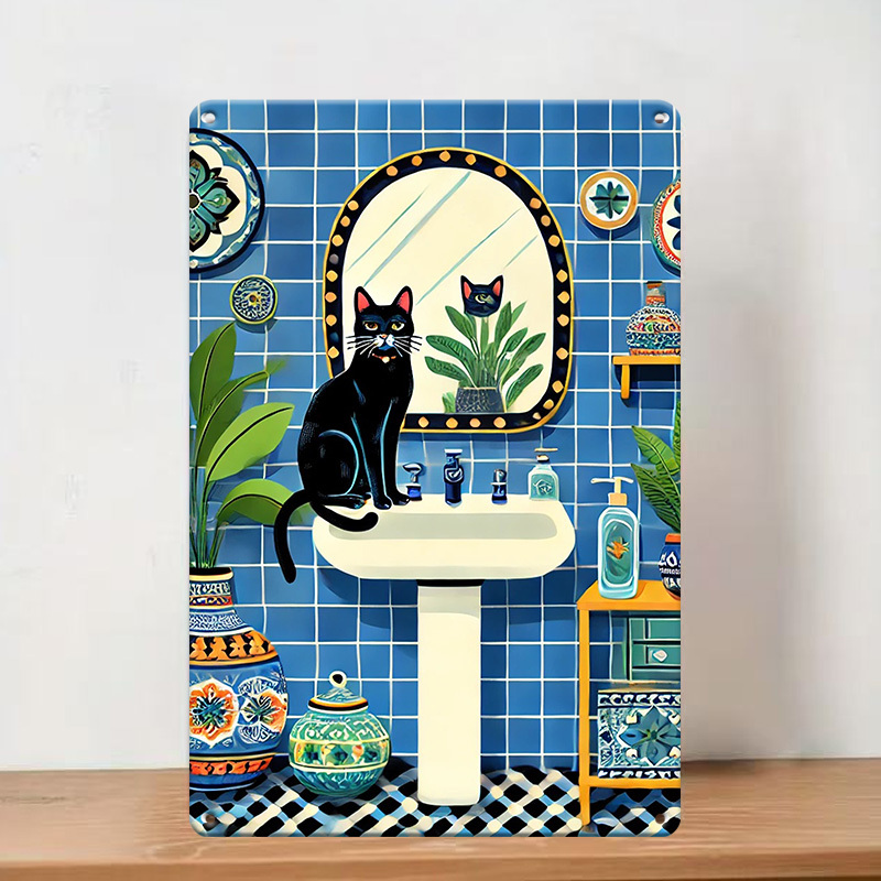 Home Bathroom Tiles Design - Targa in metallo vintage con gatto