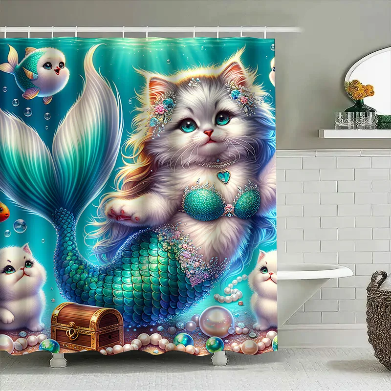 Shower Curtain Mermaid Cat Fis - Home Bathroom Ideas recensione e prezzo